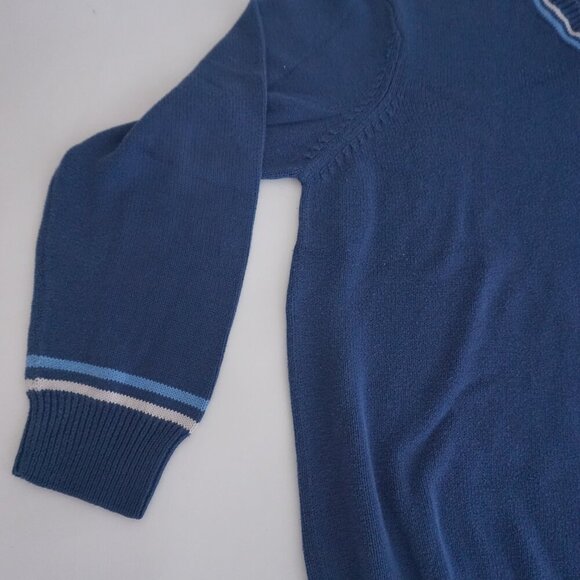 Vintage Denver Hayes Blue 50% Cotton Fine Knit V-Neck Sweater XL - Picture 7 of 10